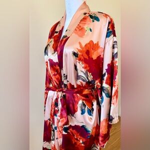 Floral Satin Kimono Robe
